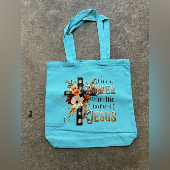 thelostsheep Accessories - Blue Jesus cross faith tote bag carry on beautiful Bible love